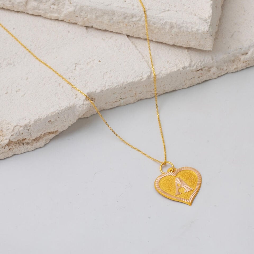 Kalpli A Harfi 14 Ayar Altın Kolye