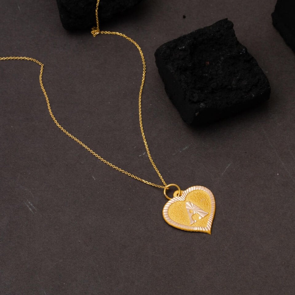 Kalpli A Harfi 14 Ayar Altın Kolye