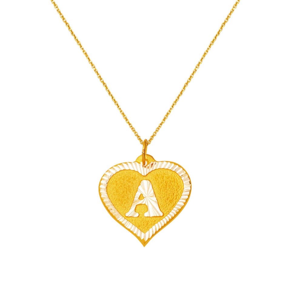 Kalpli A Harfi 14 Ayar Altın Kolye