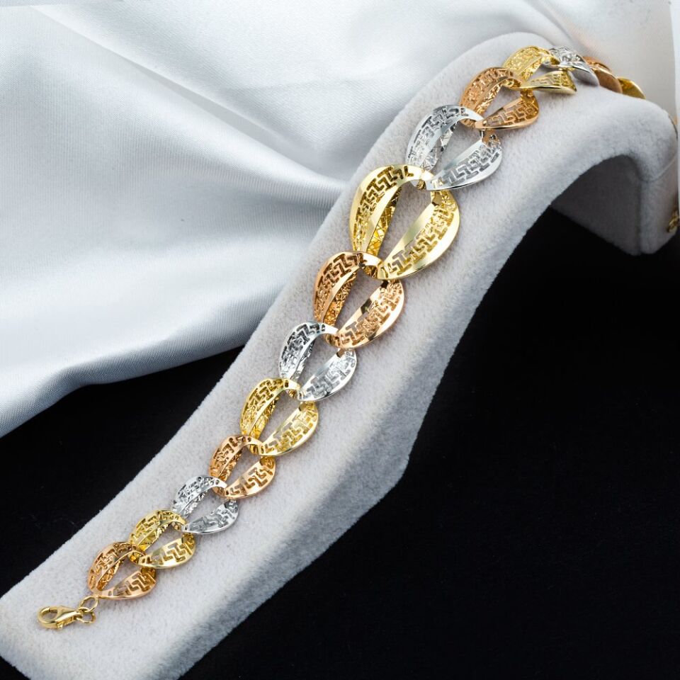 3 Renkli 14 Ayar Versace Altın Bileklik