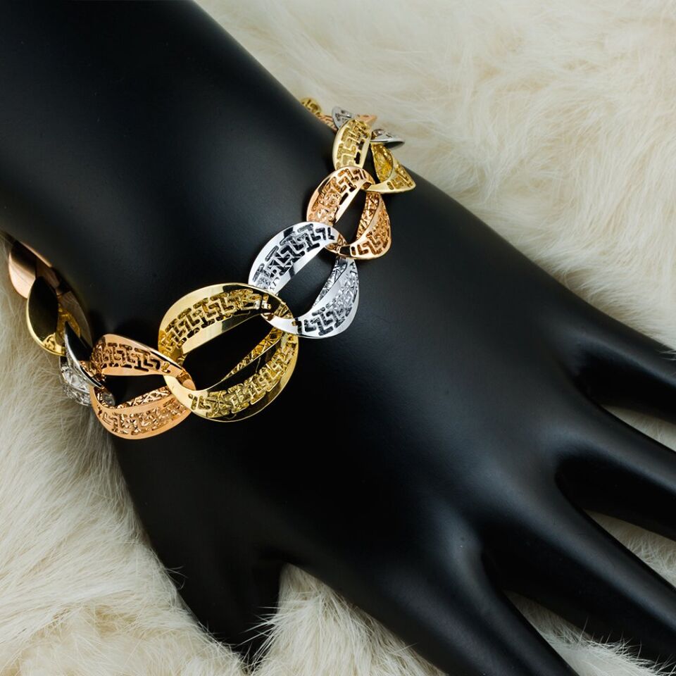 3 Renkli 14 Ayar Versace Altın Bileklik