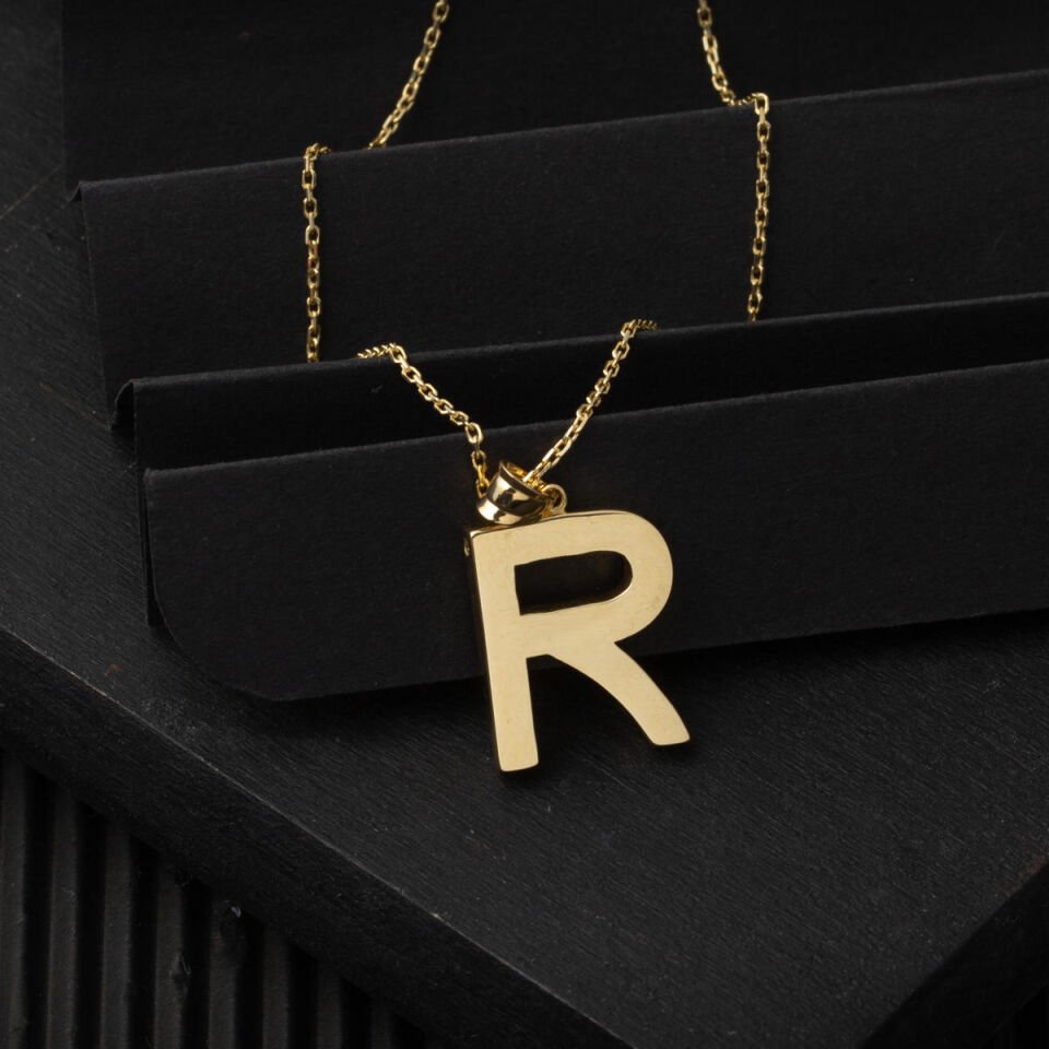 Klasik 14 Ayar Altın R Harfi Kolye