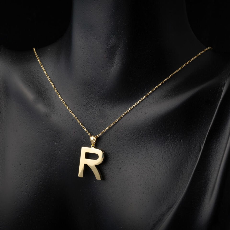 Klasik 14 Ayar Altın R Harfi Kolye