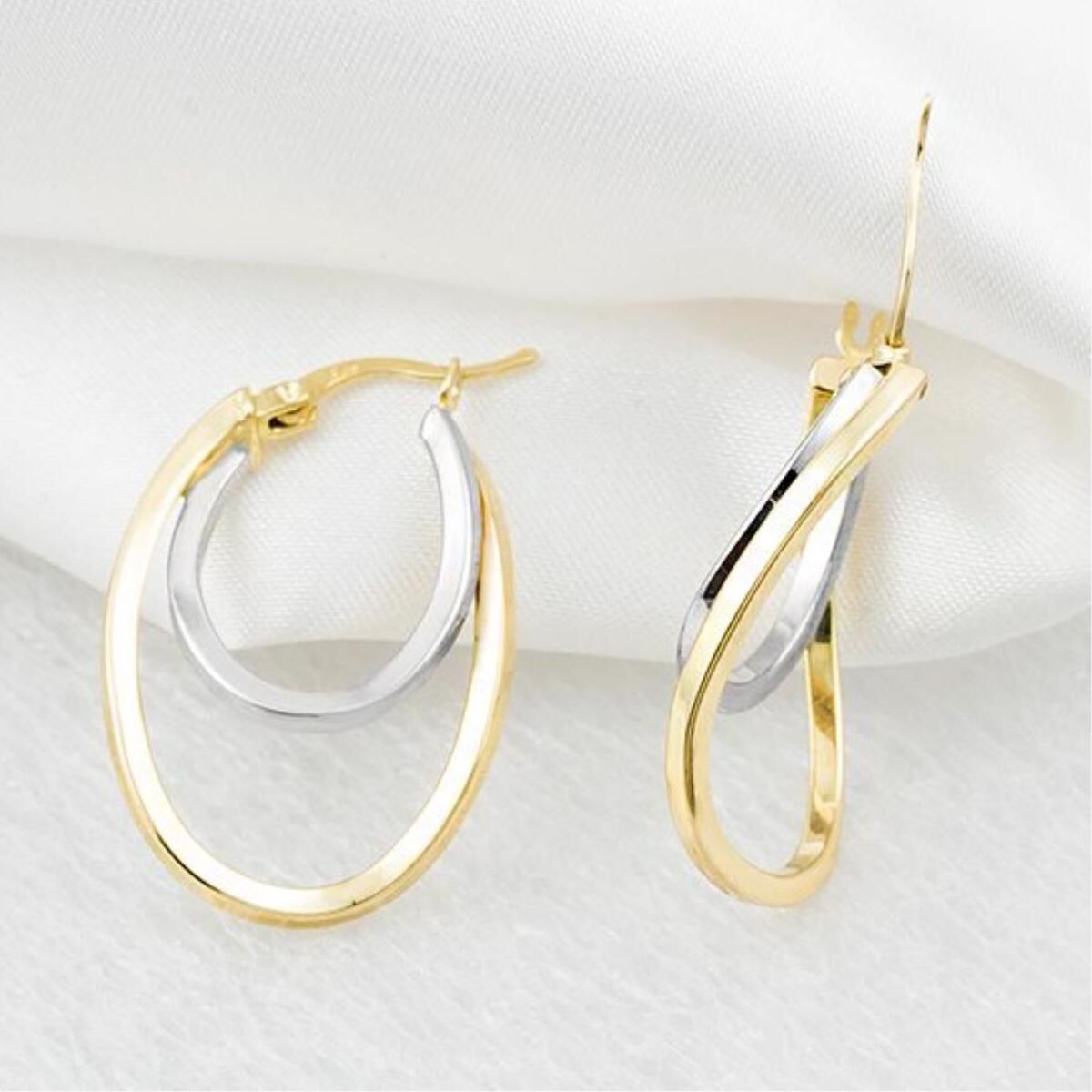 İki Renkli İtalyan 14 Ayar Altın Halka Küpe