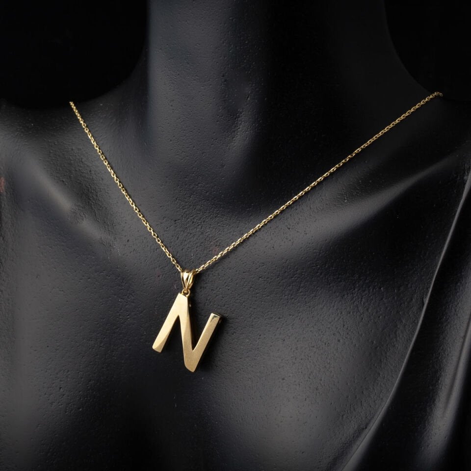 N Harfi Klasik 14 Ayar Altın Kolye