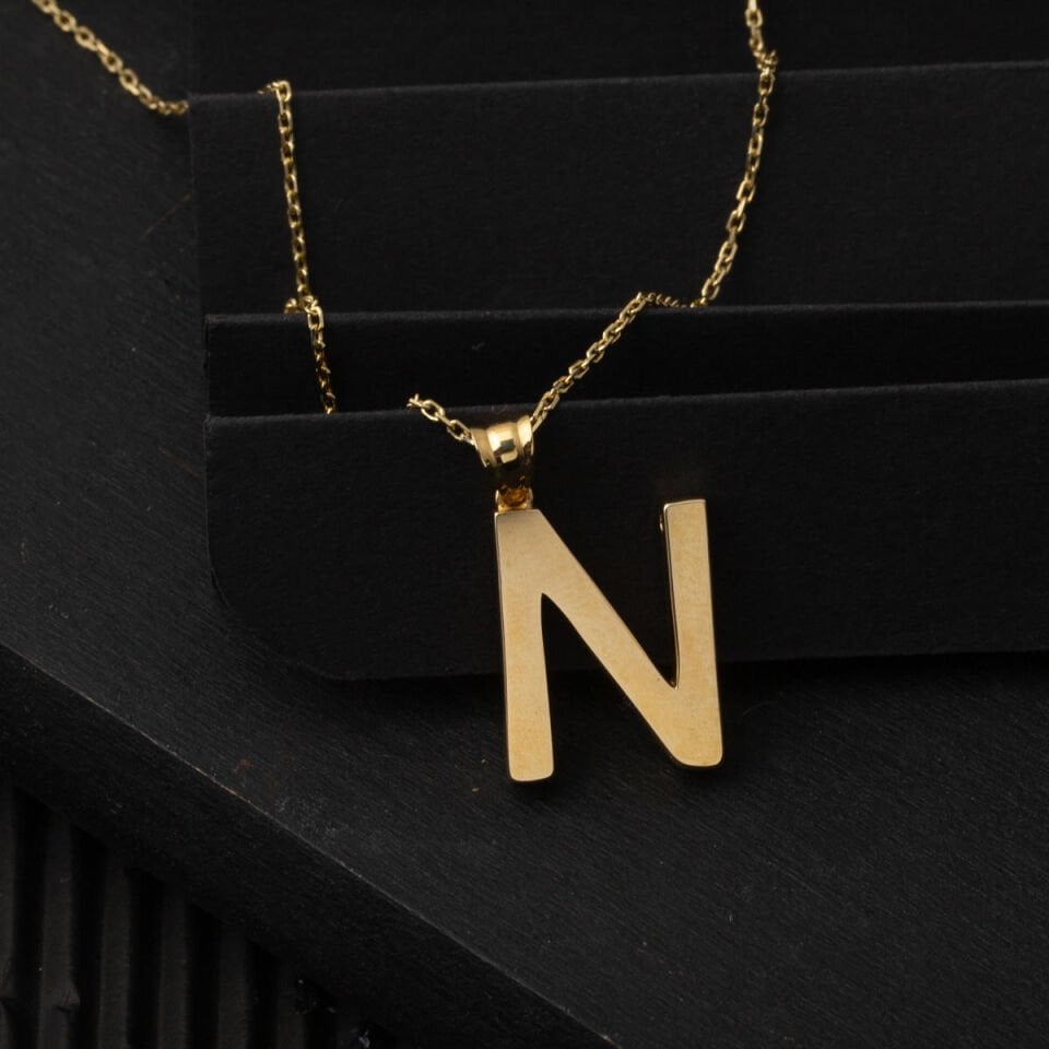 N Harfi Klasik 14 Ayar Altın Kolye