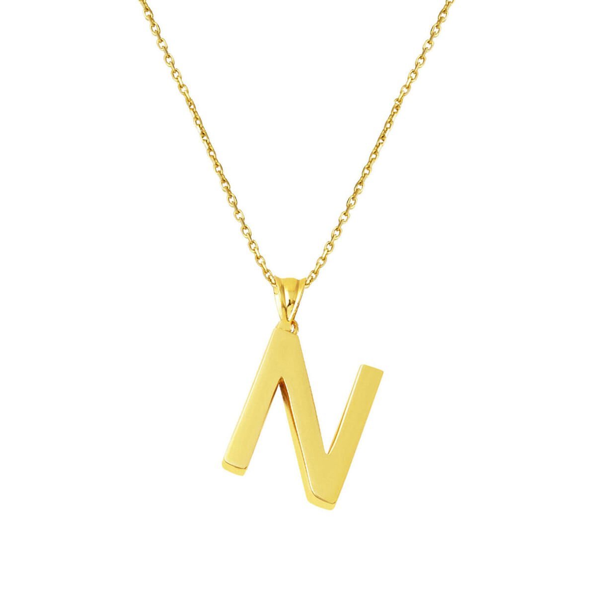 N Harfi Klasik 14 Ayar Altın Kolye