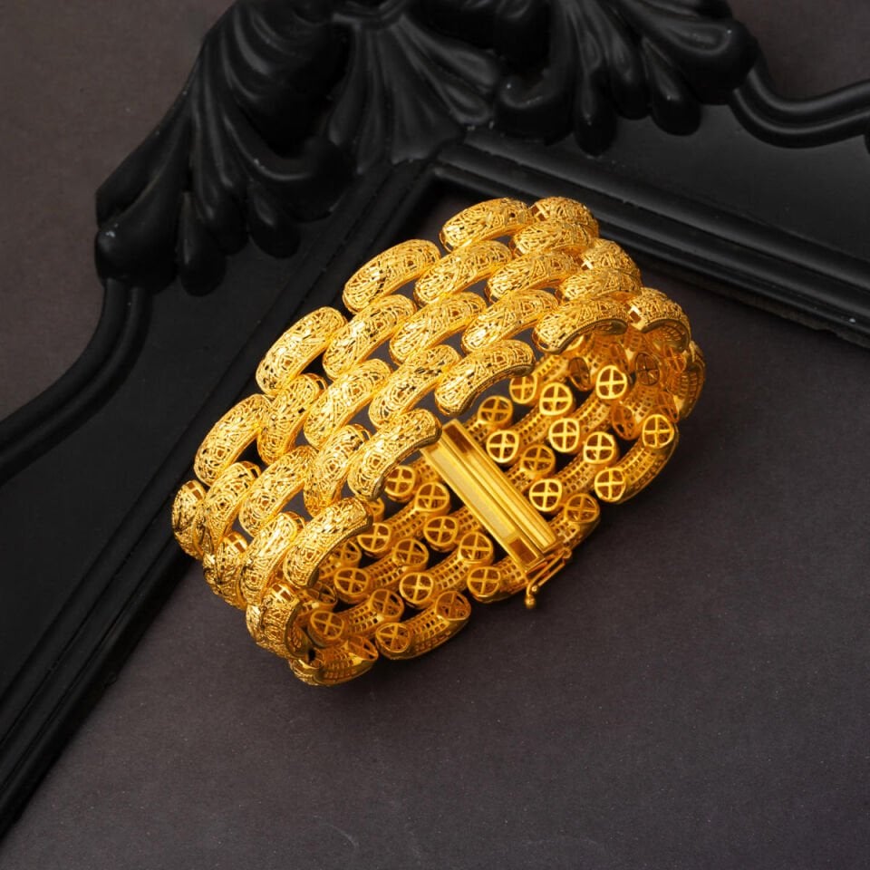 İtalyan 14 Ayar Altın Geniş Kelepçe Bileklik