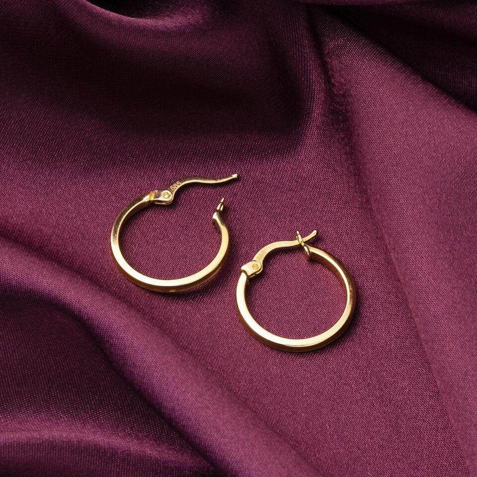 Taşsız 14 Ayar Halka Altın Küpe