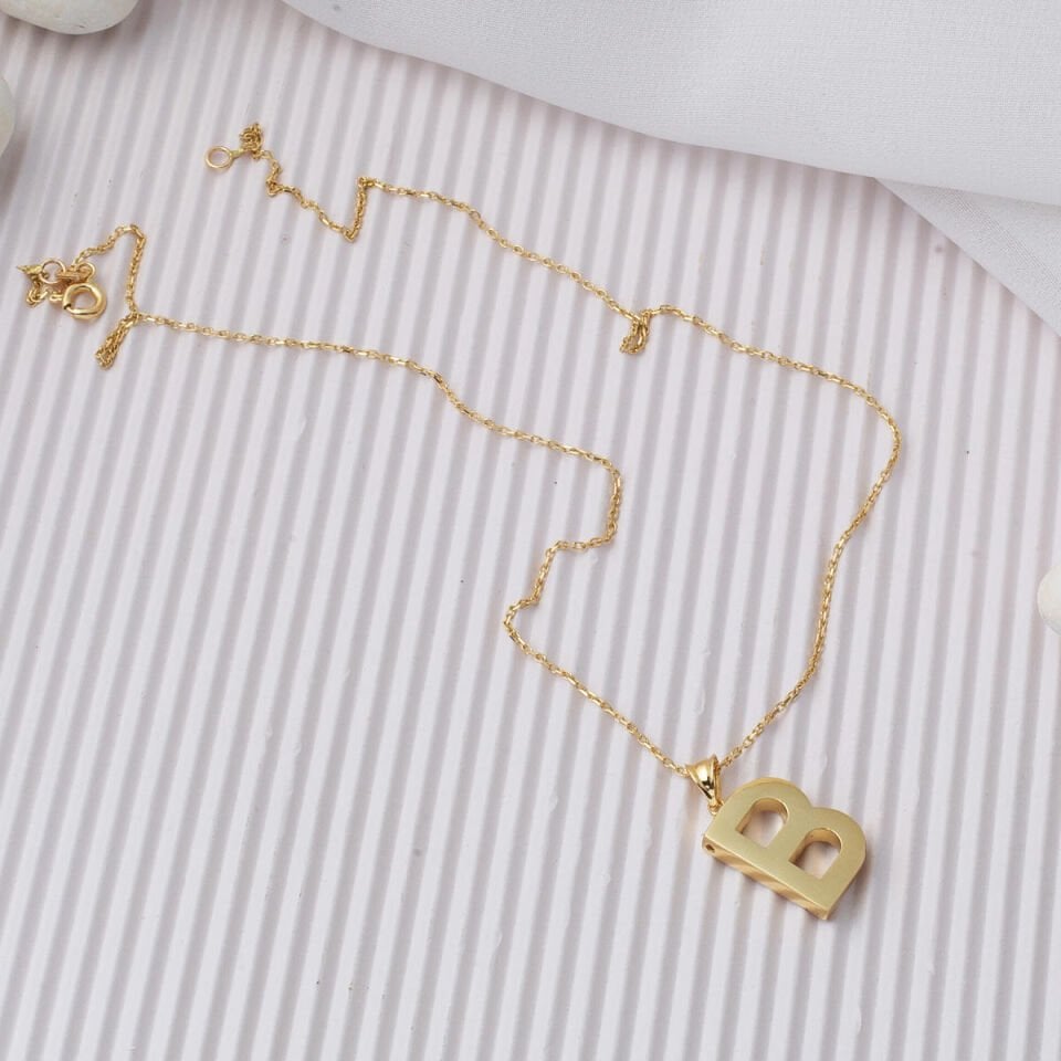 B Harfi Klasik 14 Ayar Altın Kolye