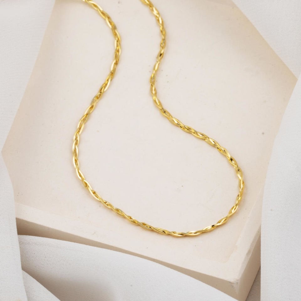 Örgülü İtalyan 14 Ayar Altın Zincir Kolye 55 cm.