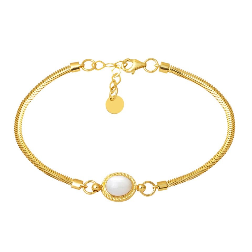 Beyaz Opal Taşlı 14 Ayar Balıksırtı Bileklik