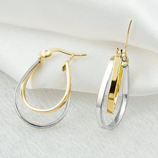 2 Renkli Büyük 14 Ayar Altın Küpe