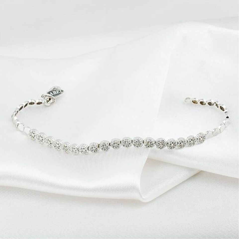 Kartanesi Taşlı 14 Ayar Beyaz Altın Bileklik