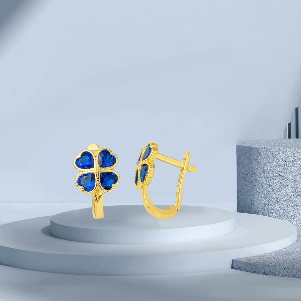 14 Ayar Mavi Kalpler Altın Çocuk Küpesi