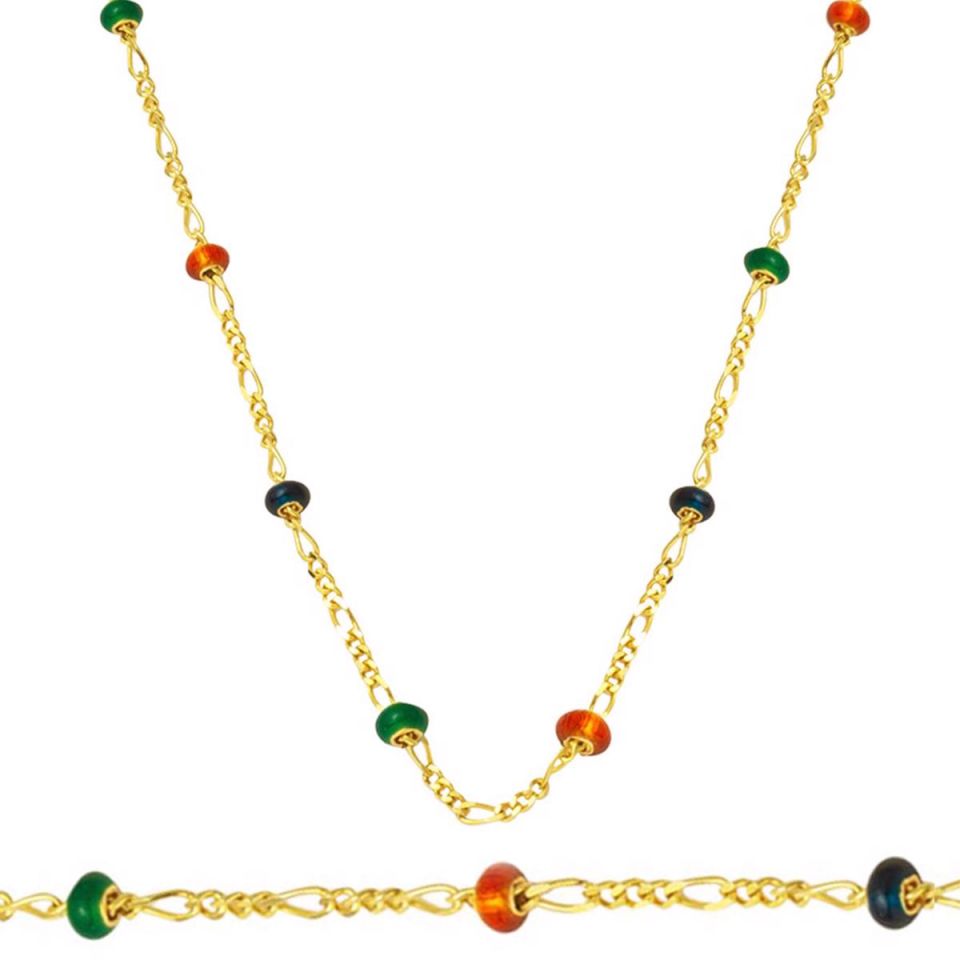 Renkli Toplu 14 Ayar Altın Zincir - 45 cm
