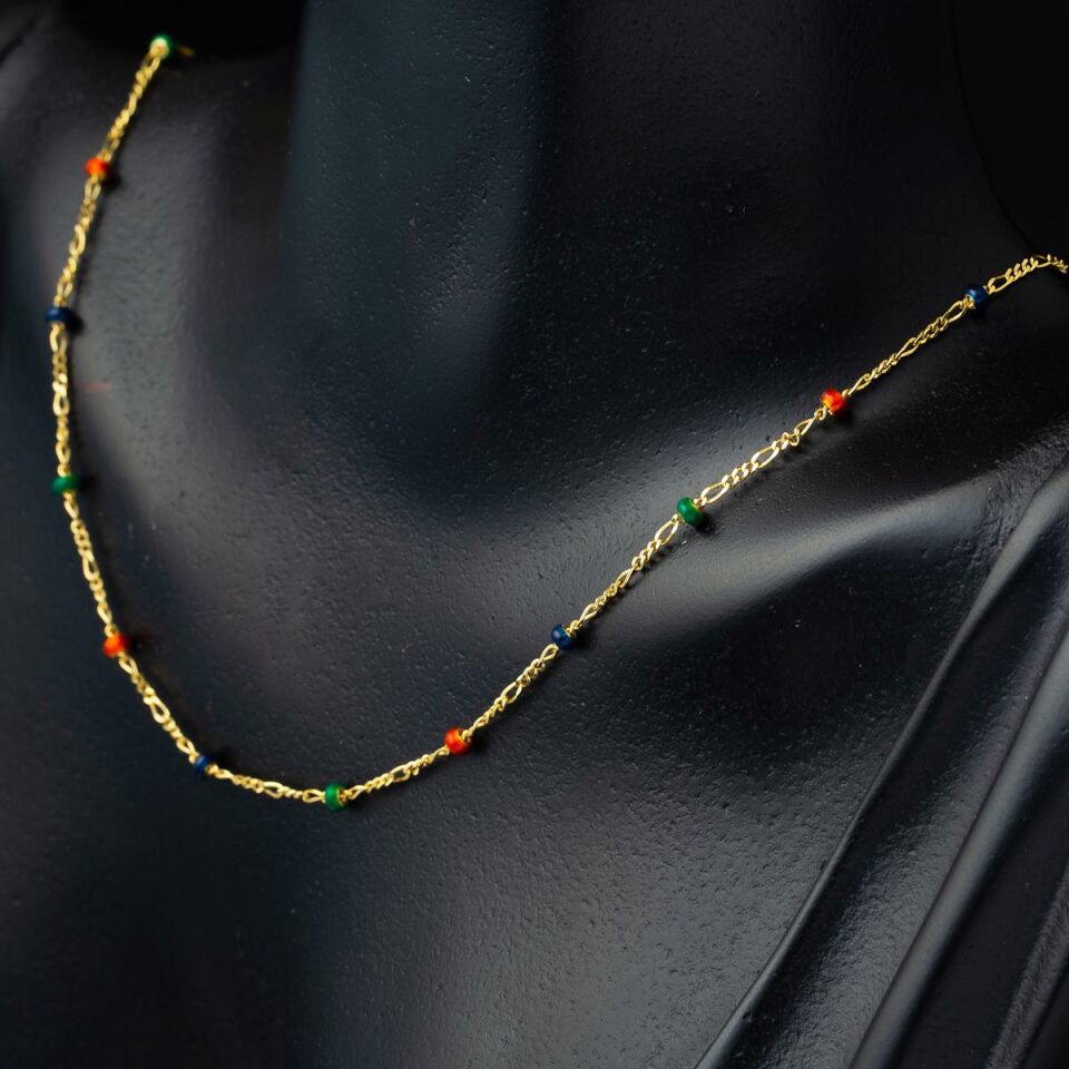 Renkli Toplu 14 Ayar Altın Zincir - 45 cm
