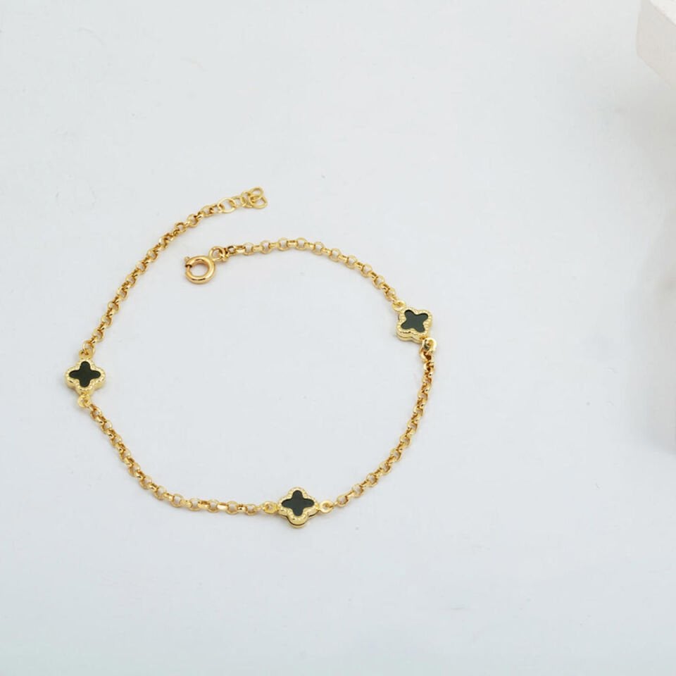 Yeşil Yonca Bileklik Altın 14 Ayar