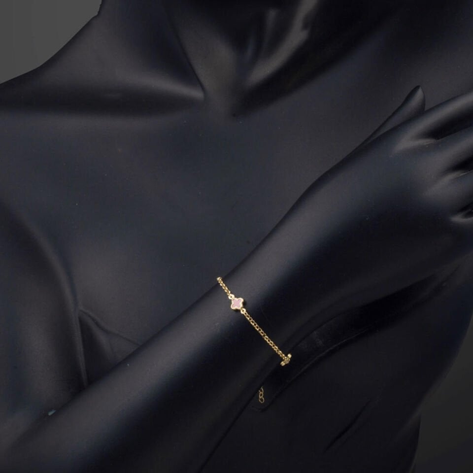 Kırmızı Yonca 14 Ayar Altın Spor Bileklik