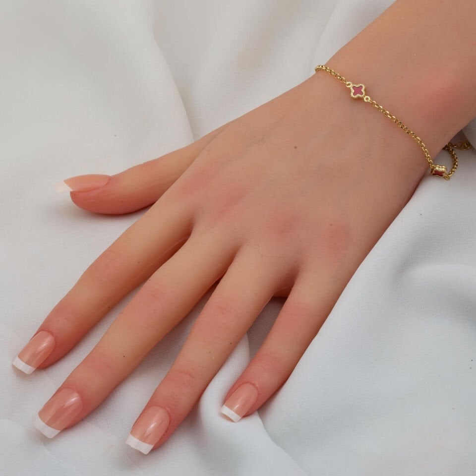 Kırmızı Yonca 14 Ayar Altın Spor Bileklik