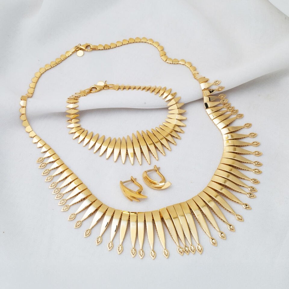 Modern 14 Ayar Altın Düğün Takı Seti