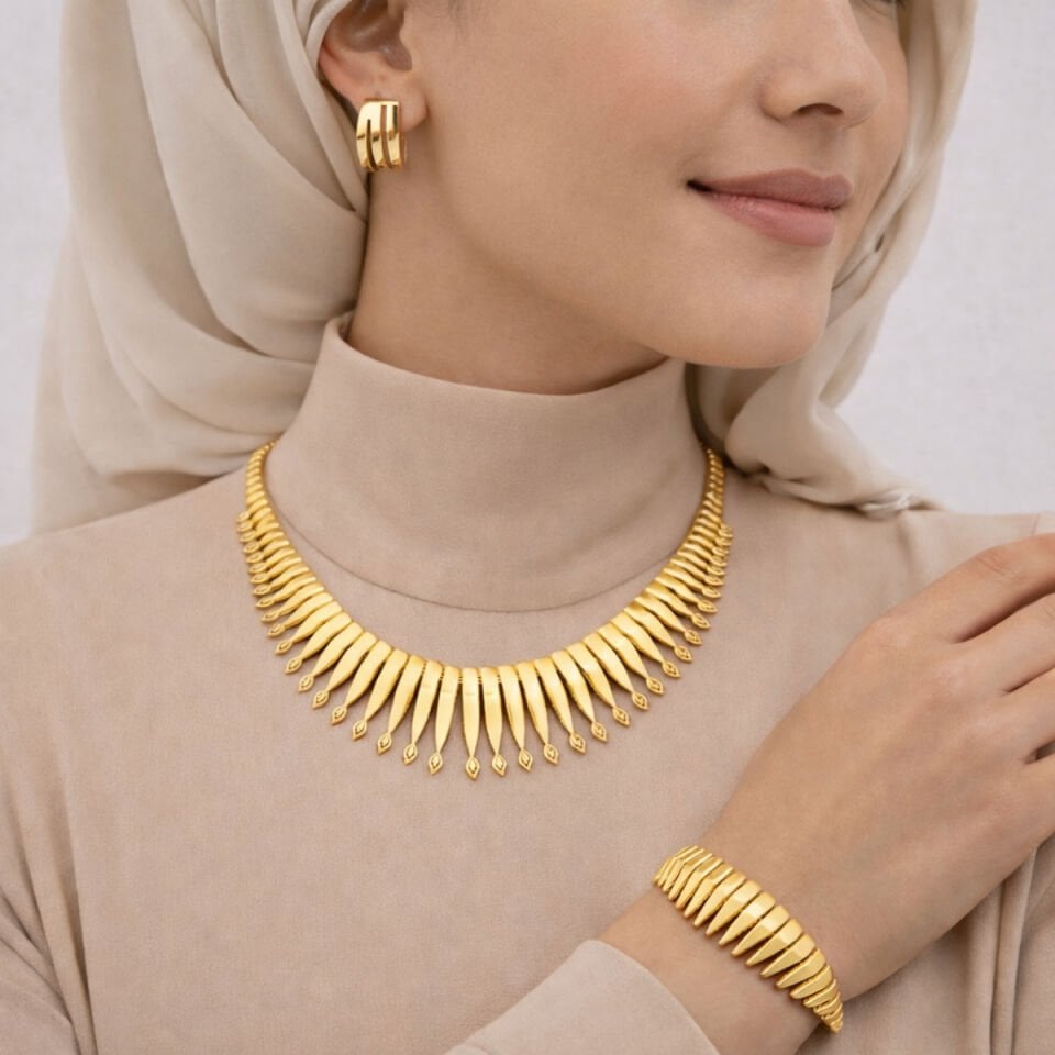 Modern 14 Ayar Altın Düğün Takı Seti