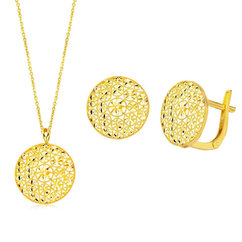 Yaşam Çiçeği Kolye & Küpeli 22 Ayar Set