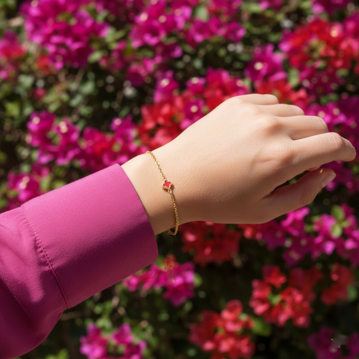 Kırmızı Yonca 14 Ayar Altın Spor Bileklik