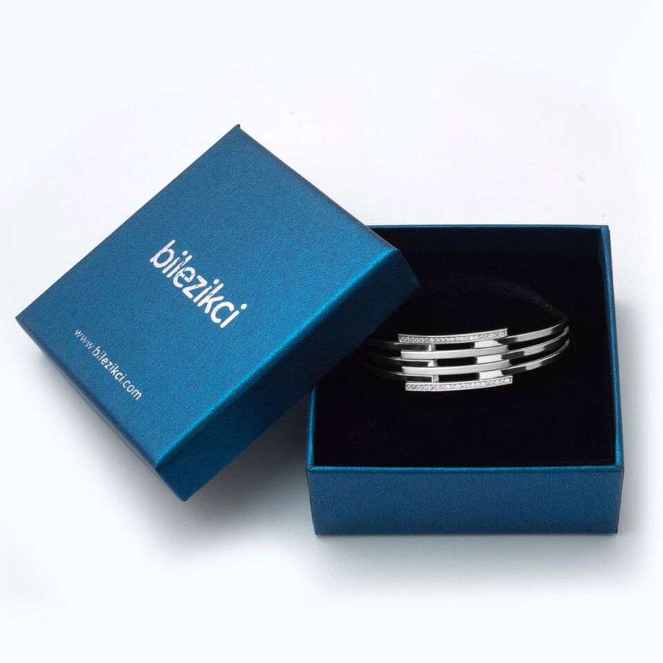 3 Sıra Kollu Kaburga Beyaz Altın Bilezik