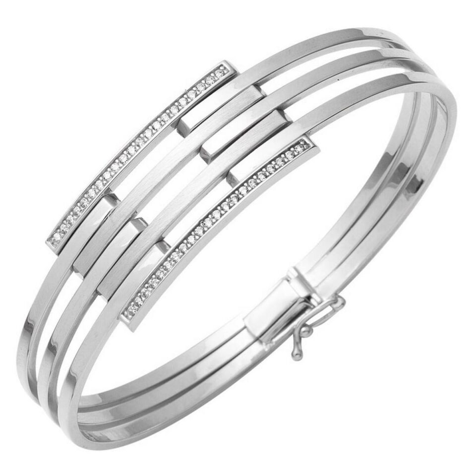 3 Sıra Kollu Kaburga Beyaz Altın Bilezik