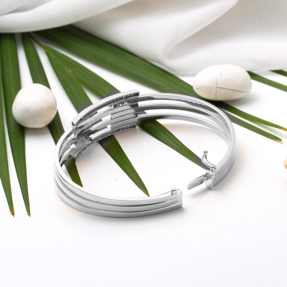 3 Sıra Kollu Kaburga Beyaz Altın Bilezik