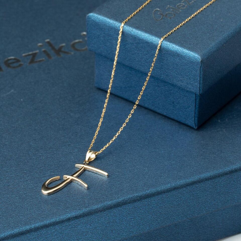 F Harfi 14 Ayar Altın Kolye