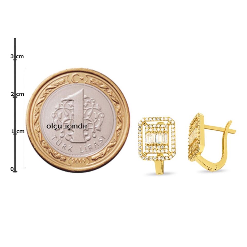 Baget Taşlı Altın Küpe