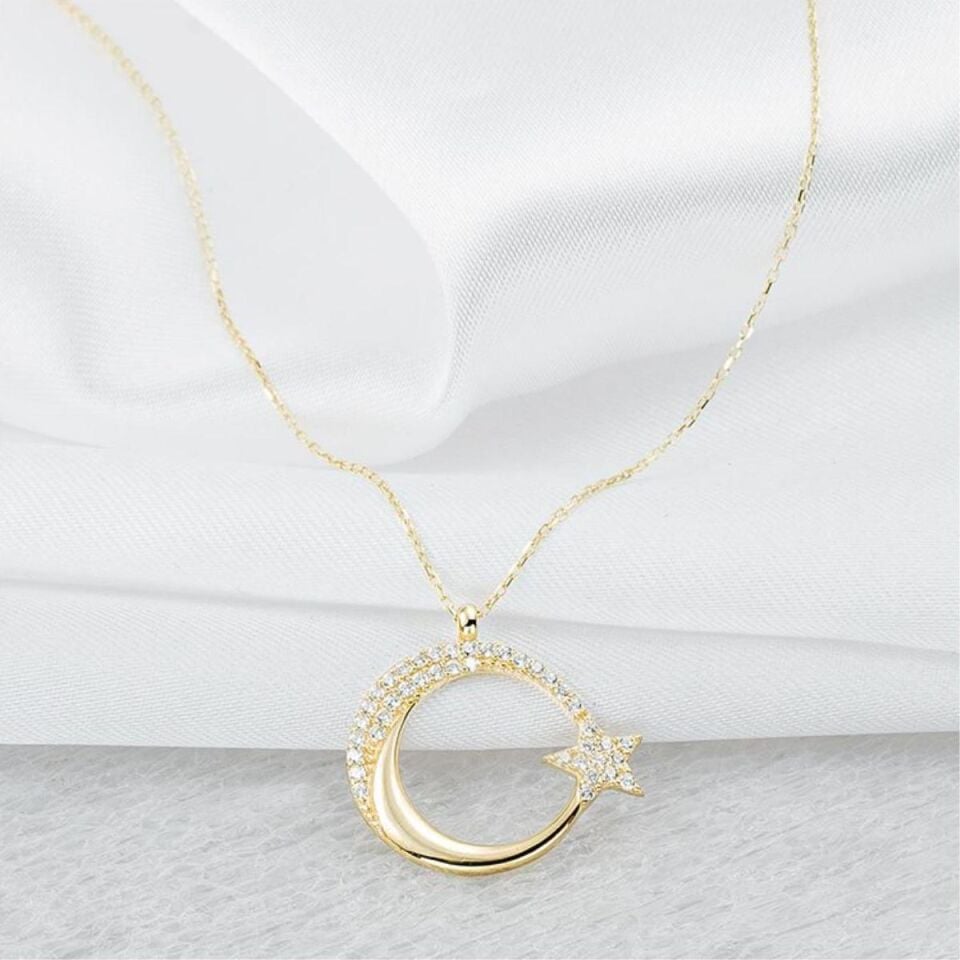 Ay Yıldız Türk Bayrağı Altın Kolye