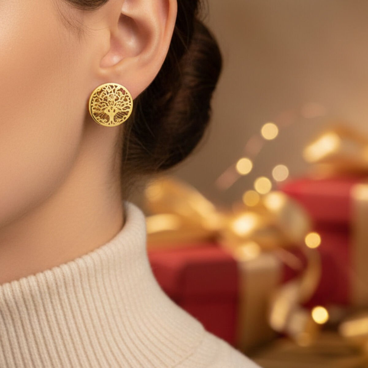 14 Ayar Yaşam Ağacı Altın Küpe