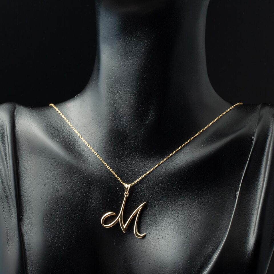 M Harfi 14 Ayar Altın Kolye