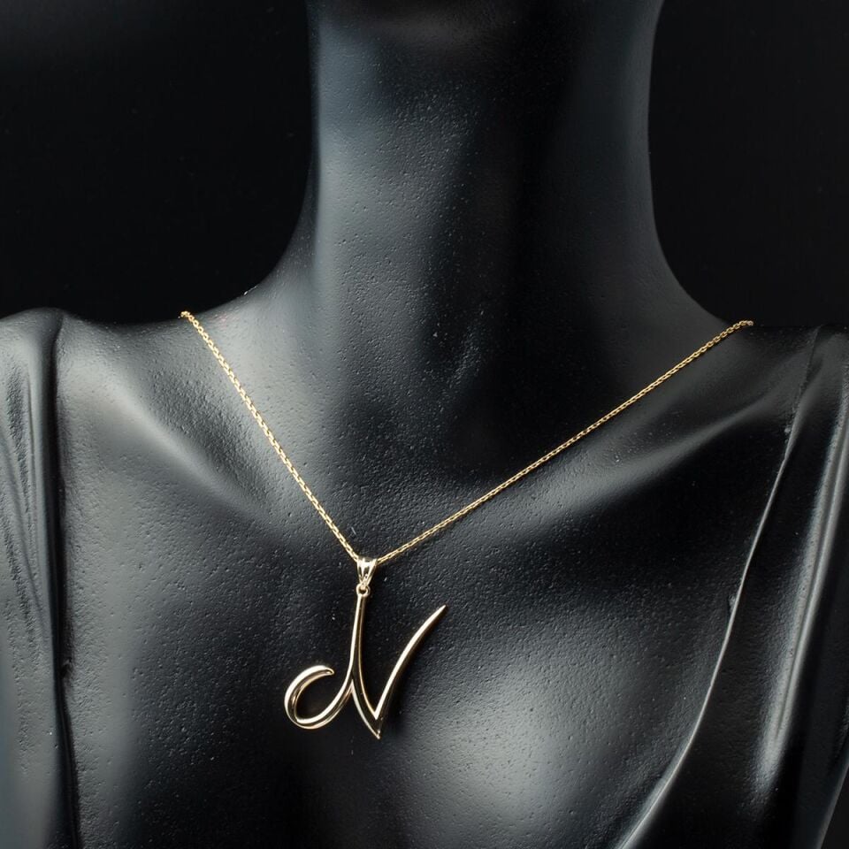 N Harfi 14 Ayar Altın Kolye