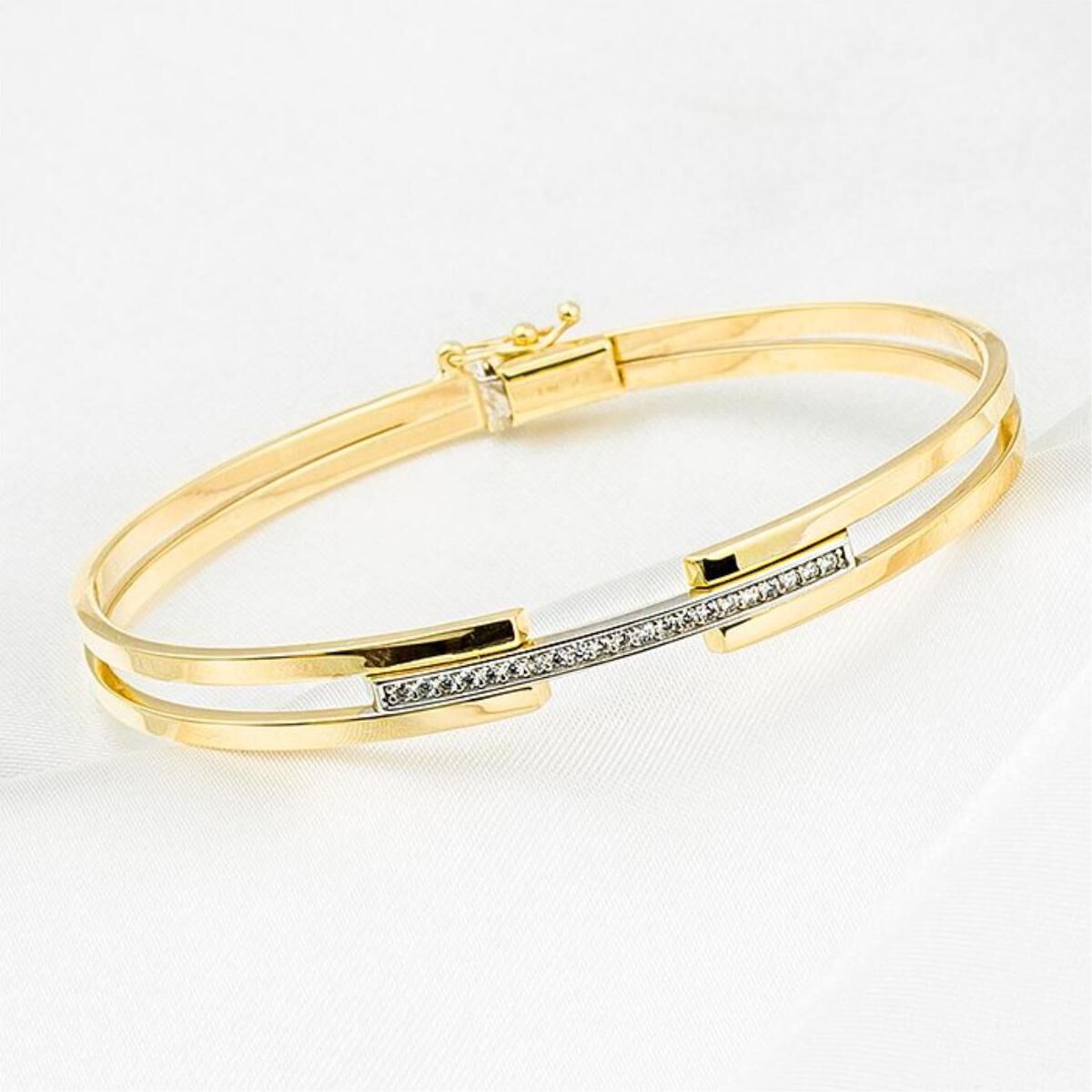 Taşlı Kaburga 14 Ayar Altın Bilezik