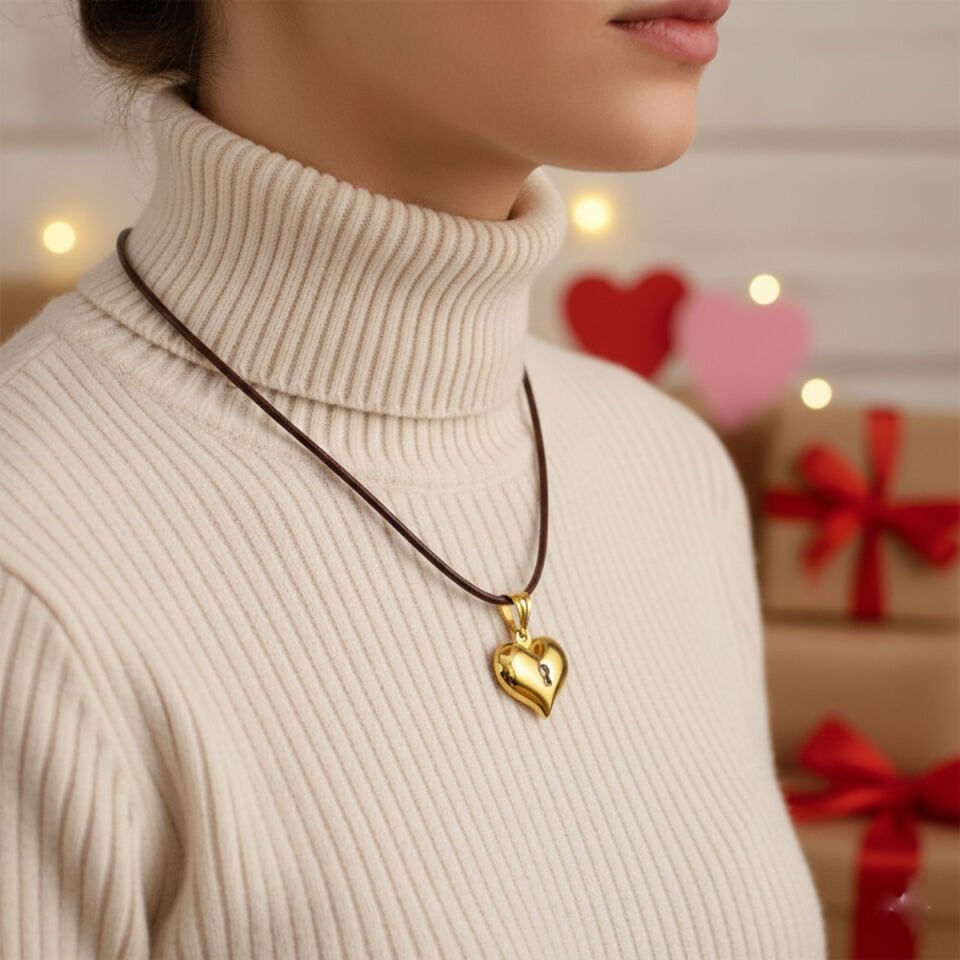 Kilit Desenli 14 Ayar Altın Zincirsiz Kolye