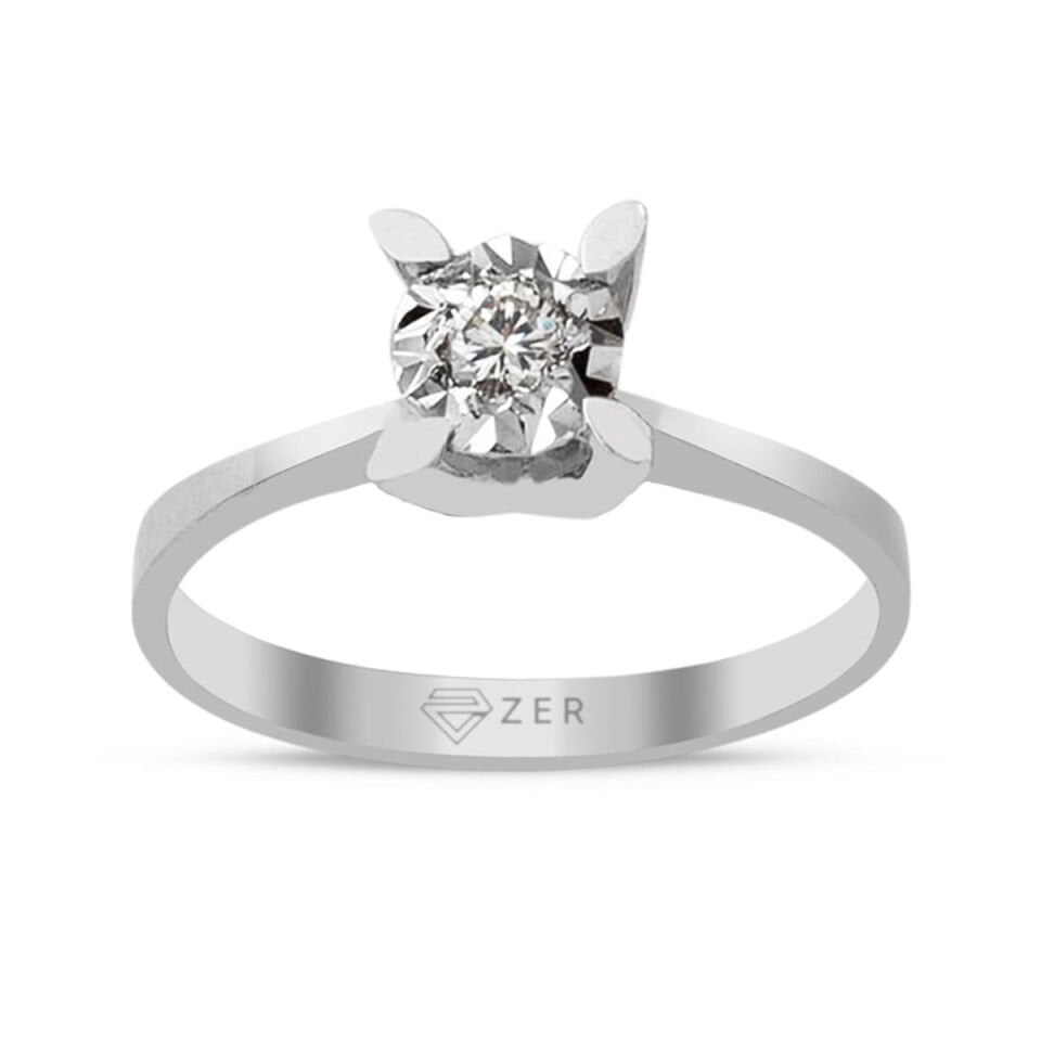 0,13 ct. Badem Tırnak Efekt Pırlanta Tektaş Yüzük