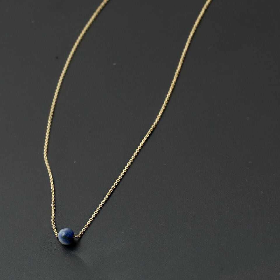 Lacivert Boncuklu Altın Zincir Kolye