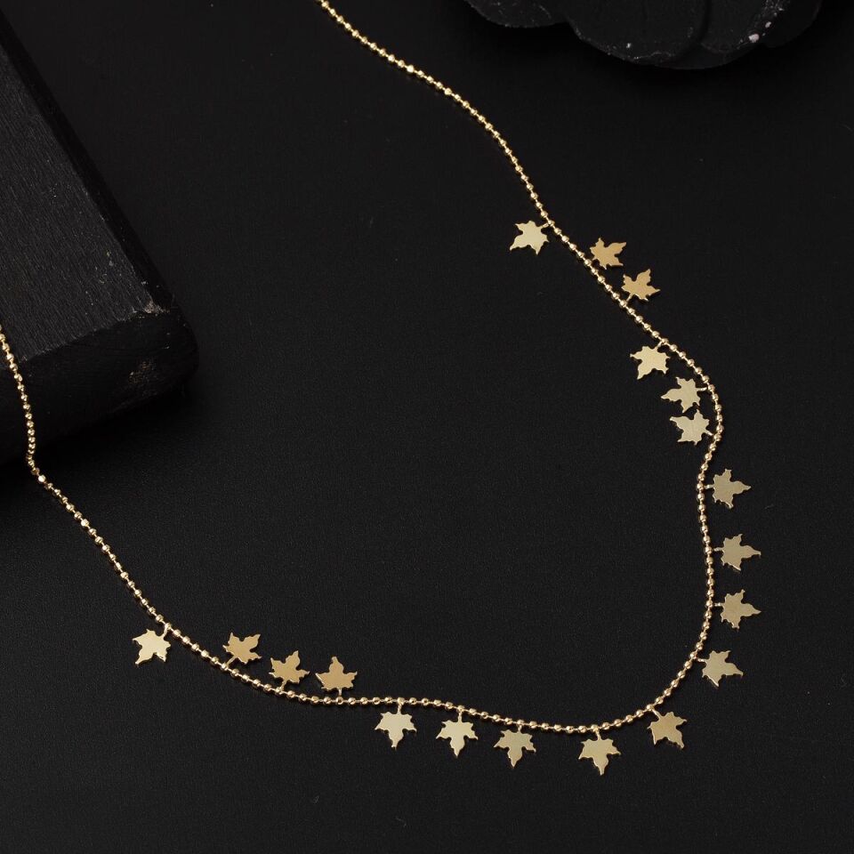 Çınar Yaprakları 14 Ayar Altın Kolye