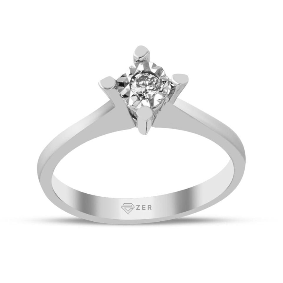 0,09 ct. Efekt Çapraz Montür Pırlanta Tektaş Yüzük