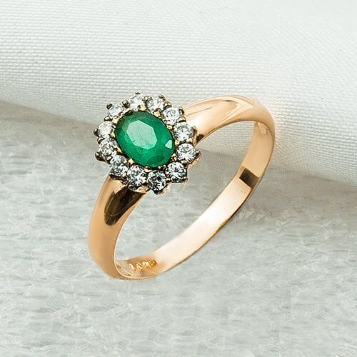 Zümrüt Montür 14 Ayar Rose Altın Yüzük
