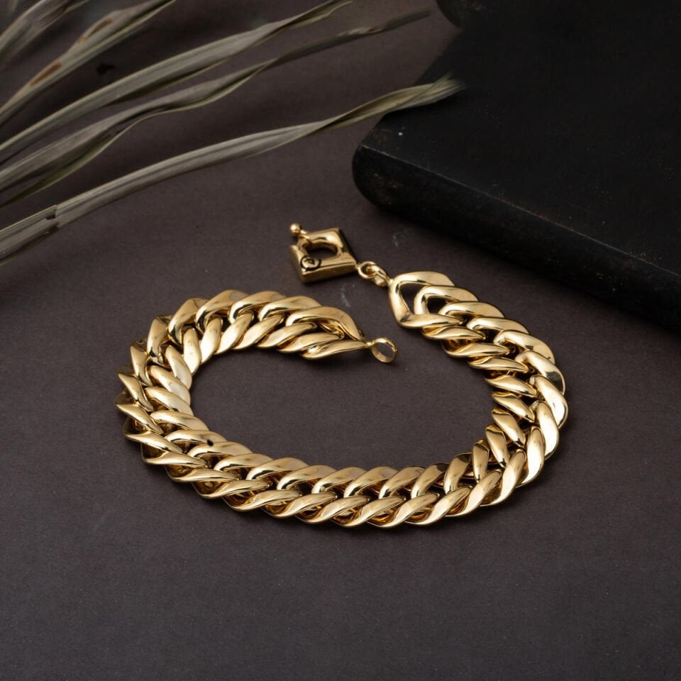 Süzme Halkalı Tasarım Bileklik 14 Ayar Altın