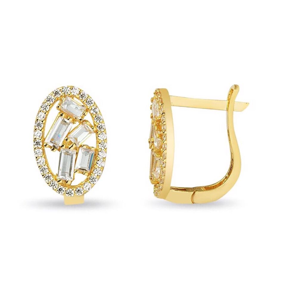 Baget Taşlı Altın Küpe