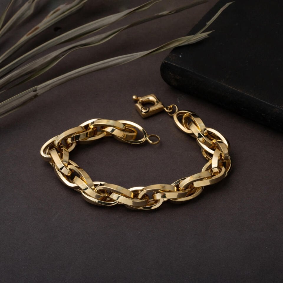 Halka Örgülü 14 Ayar Altın Kadın Bileklik