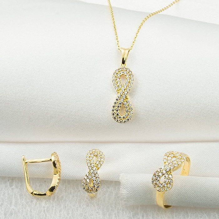 Sonsuzluk Taşlı 14 Ayar Altın Takı Seti