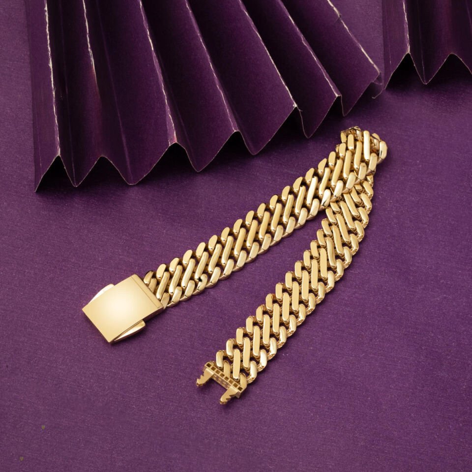 Viyana Örme Zincirlı 14 Ayar Geniş Altın Bileklik