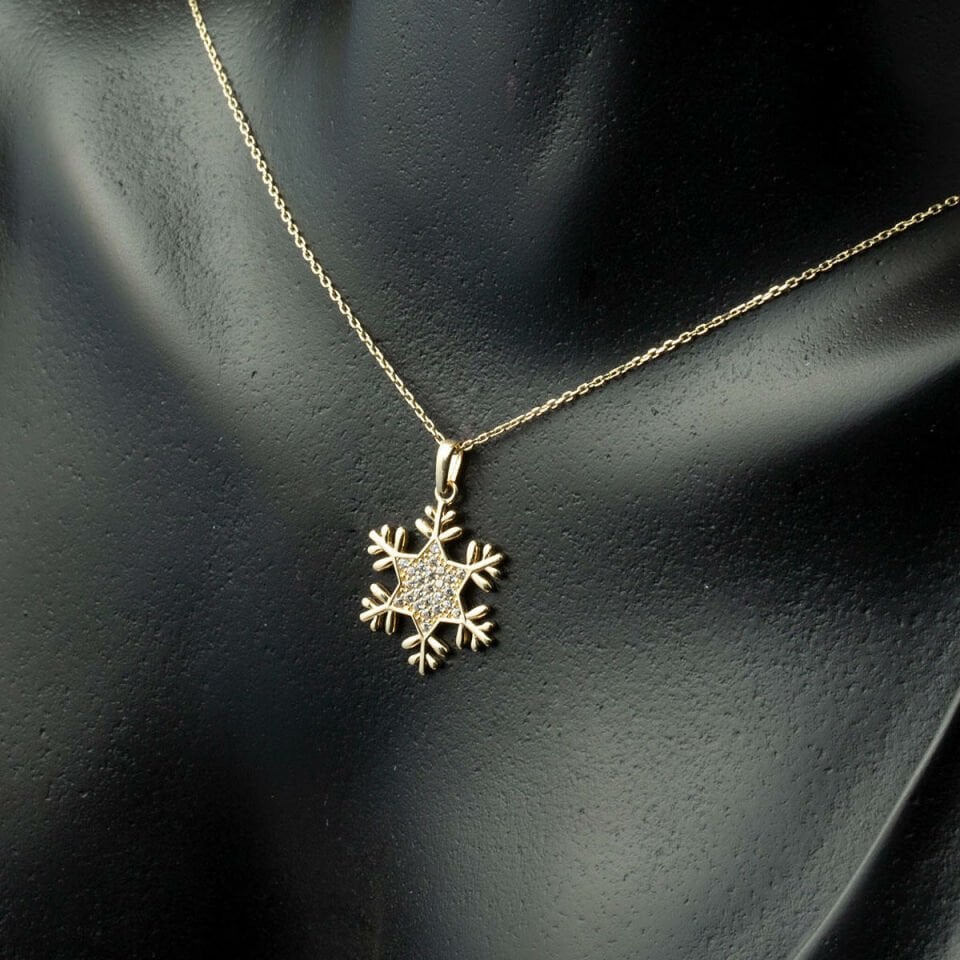 Zincirli Kartanesi Taşlı Kolye Altın